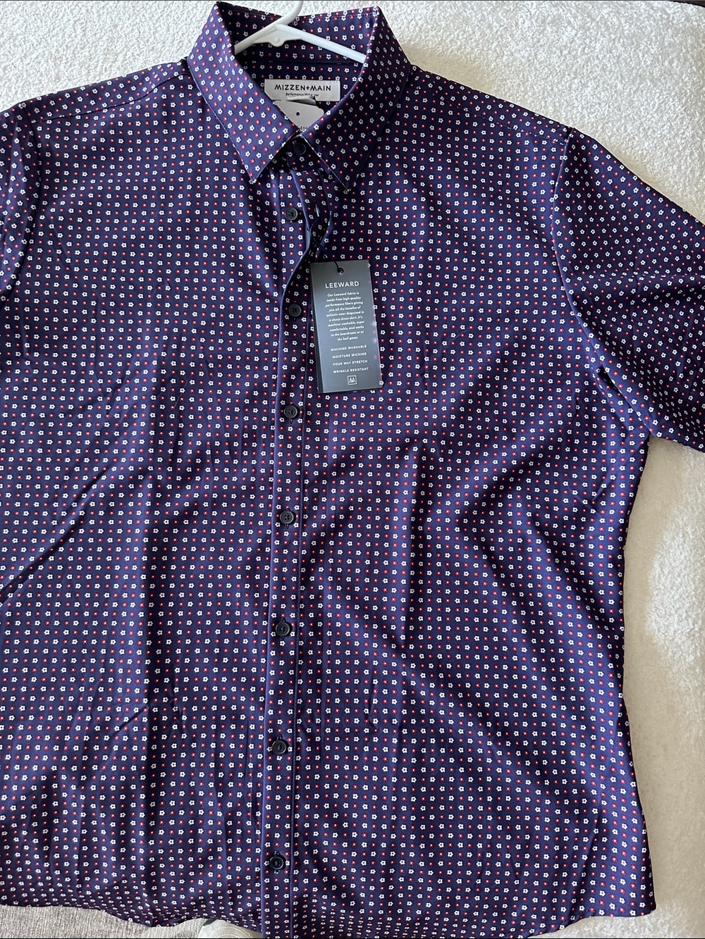 Mizzen+Main Navy Purple Microdot Casual Button-Down Shirt